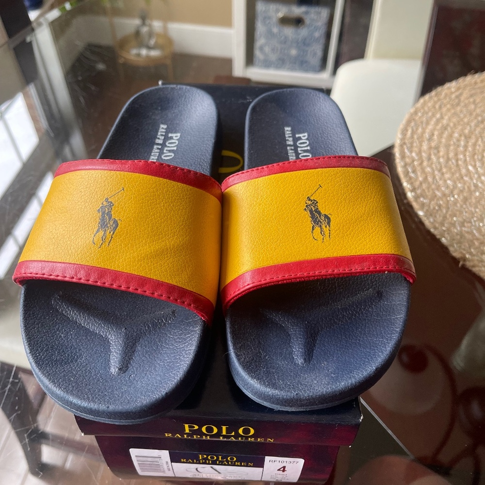 Ralph Lauren polo boys slides size 4Y
